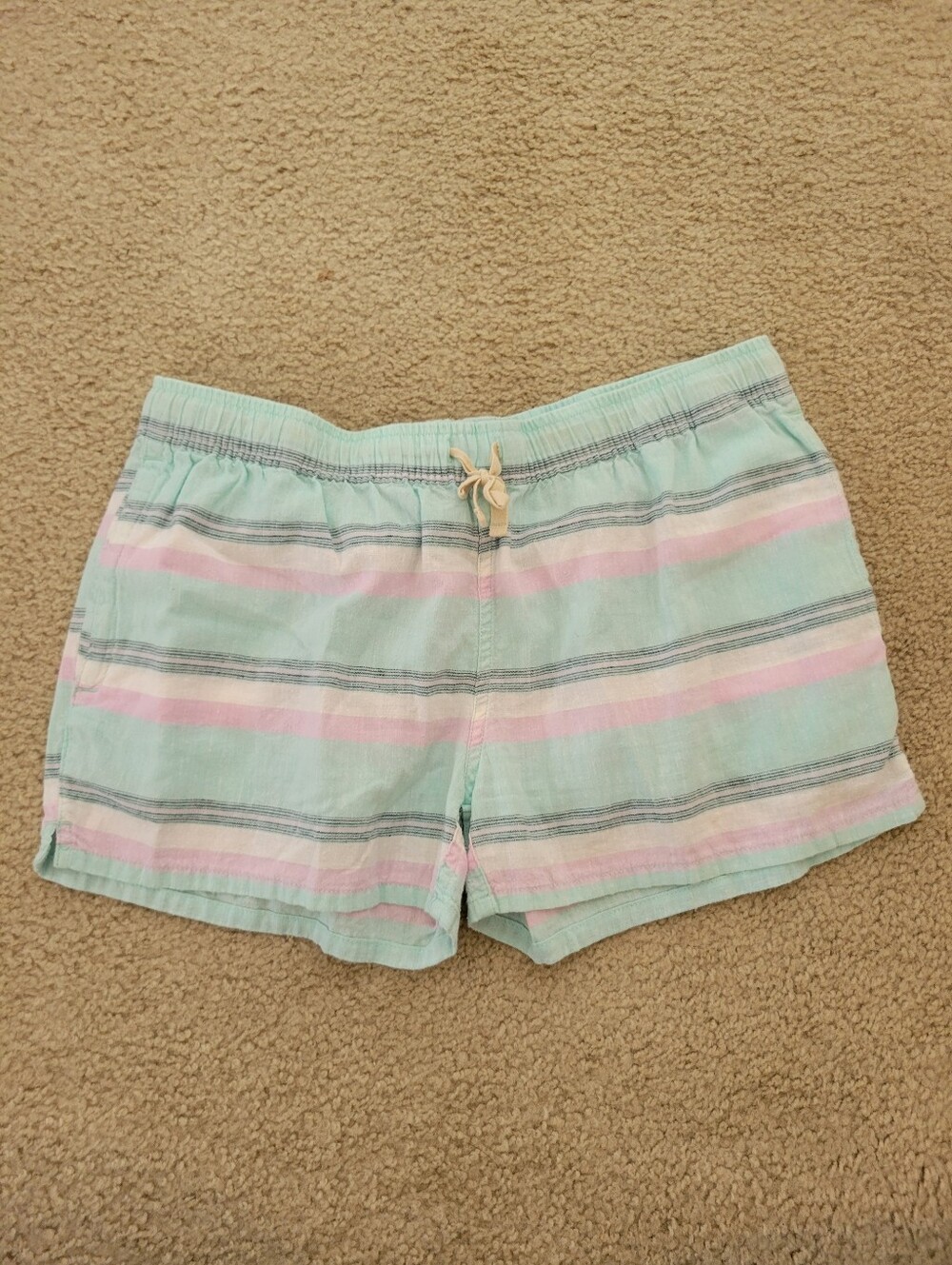 Patagonia Womens Small Island Hemp Baggies Shorts 3" Striped Green Pink Pastel